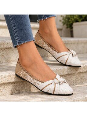 Twisted Knot Pointed Toe Speckle Knit Ballet Flats Ombre Breathable Slip-On Shoe